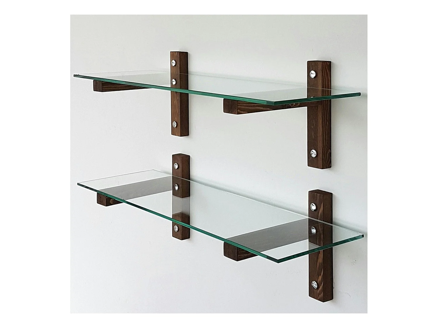 Étagère murale en verre - supports bois foncé (lot de 2) LHASA