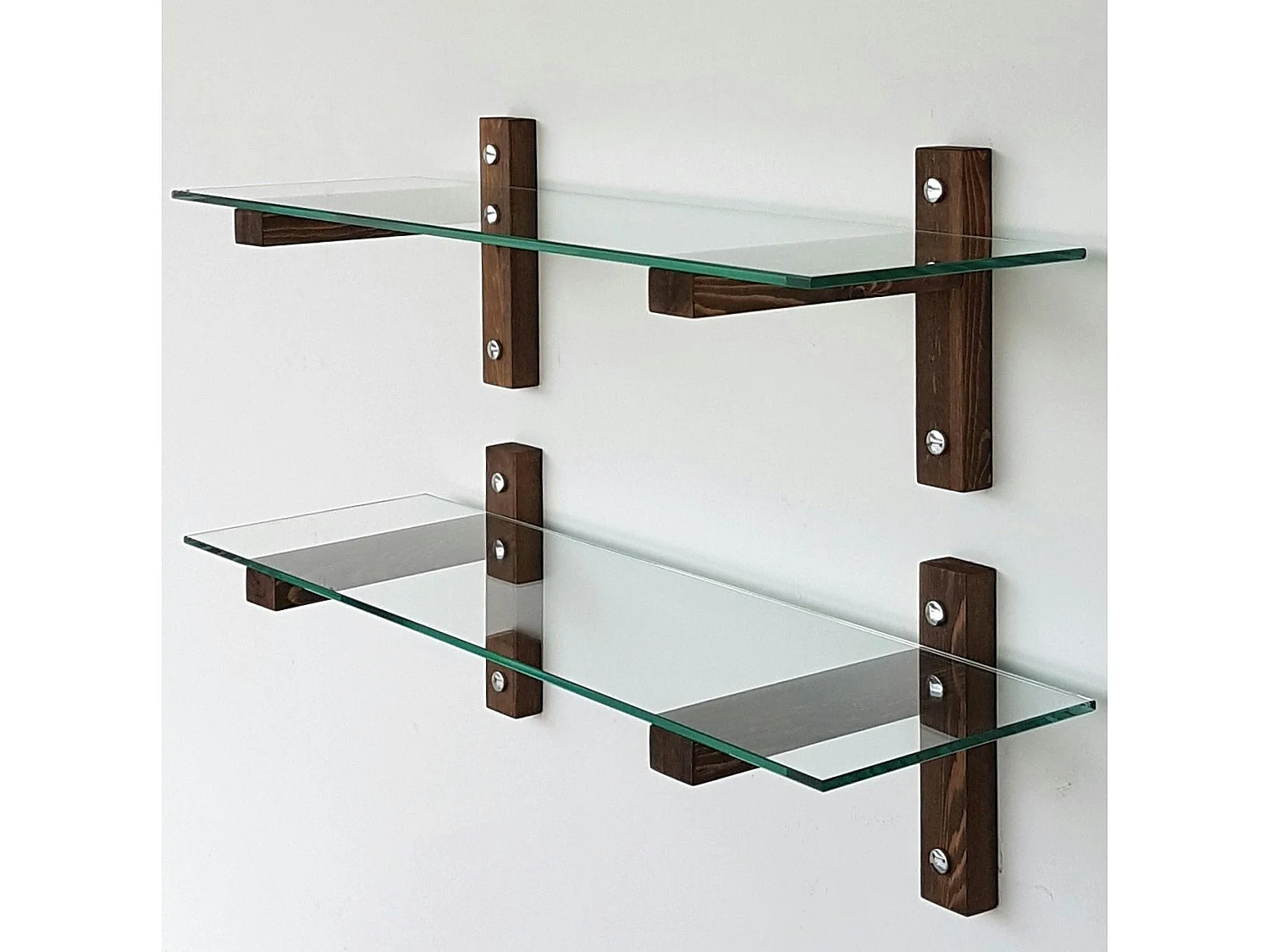 Étagère murale en verre - supports bois foncé (lot de 2) LHASA