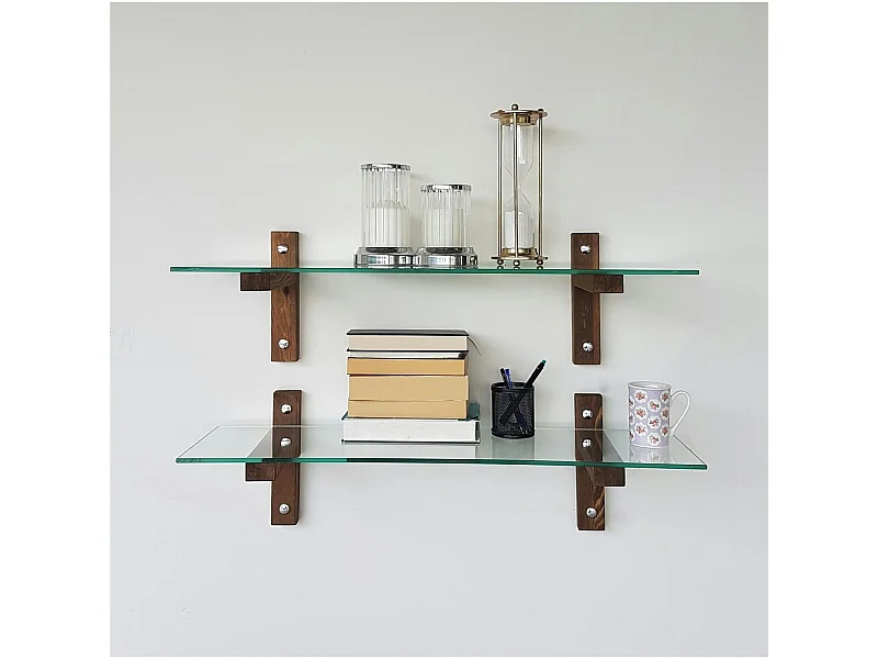 Étagère murale en verre - supports bois foncé (lot de 2) LHASA