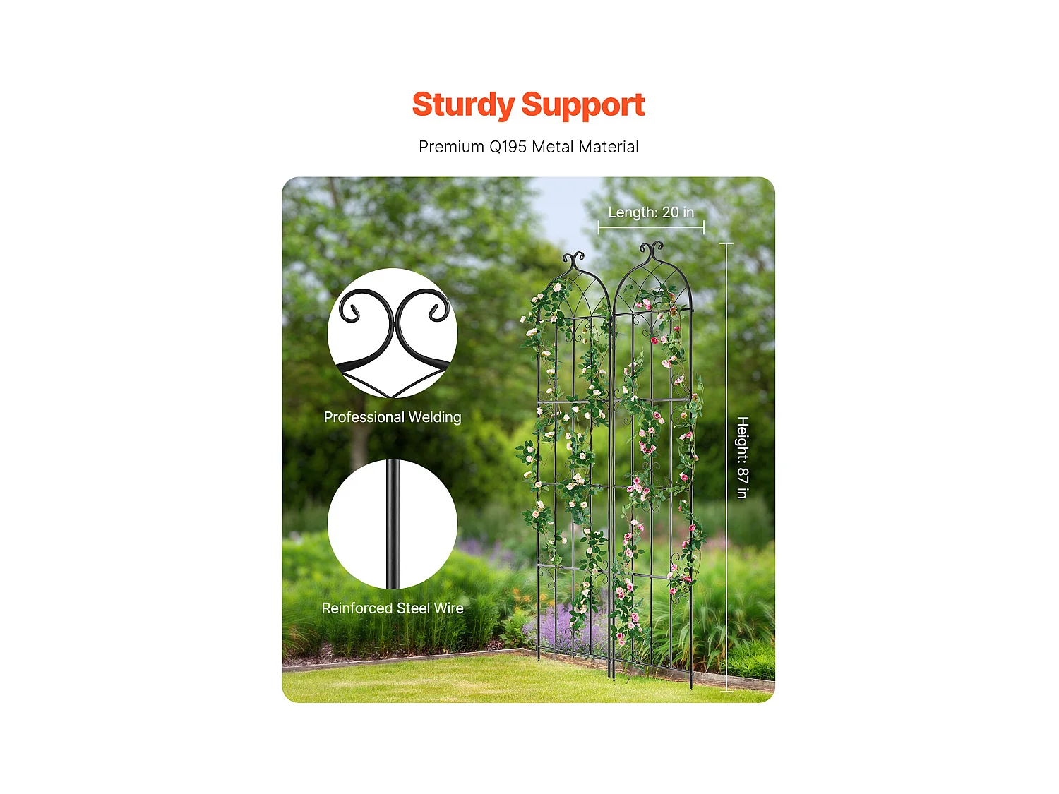 Treillis de Jardin SucceBuy en Métal,Lot de 2,  221 x 51 cm, Support pour Plantes Grimpantes, Antirouille