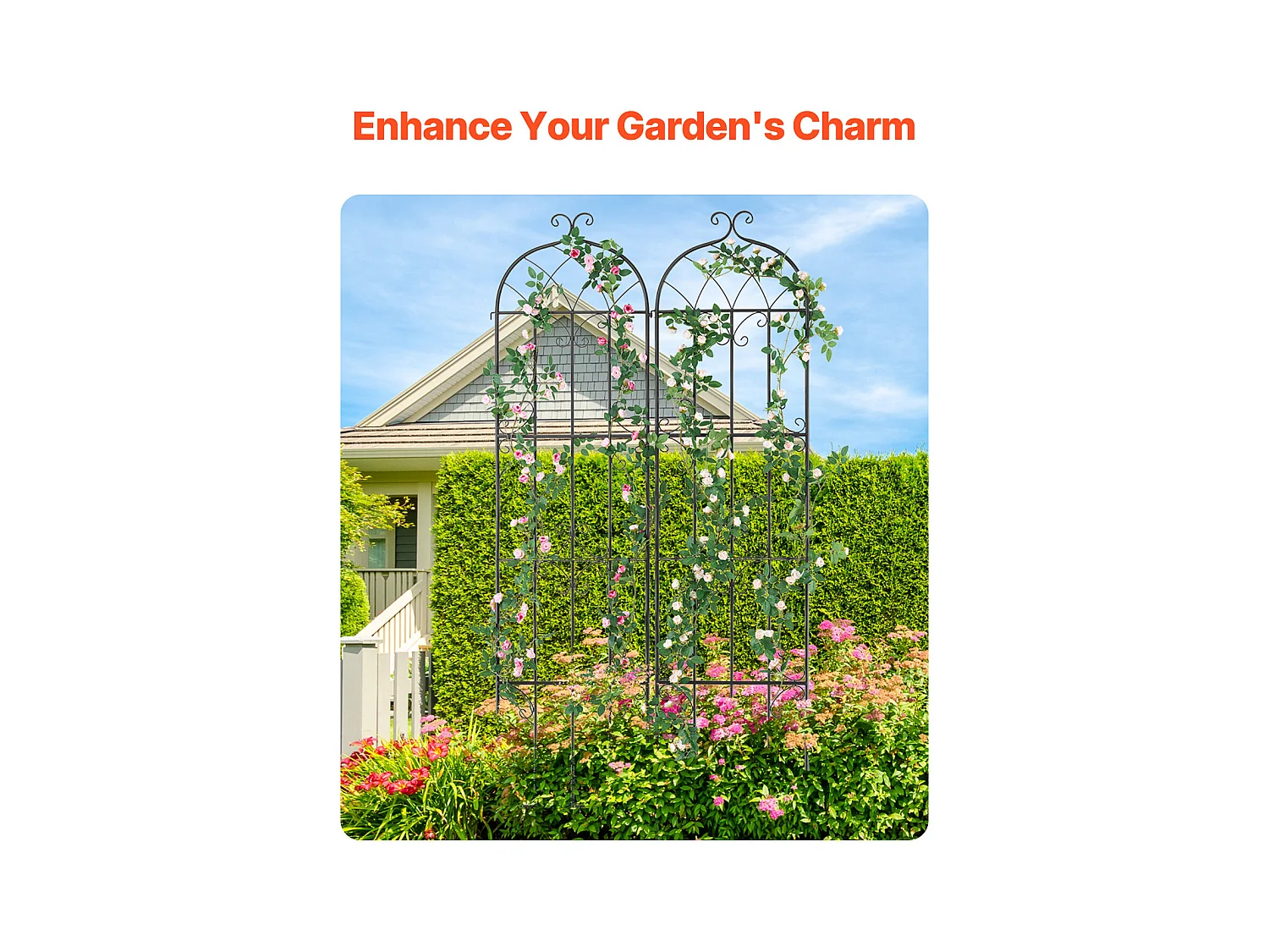 Treillis de Jardin SucceBuy en Métal,Lot de 2,  221 x 51 cm, Support pour Plantes Grimpantes, Antirouille