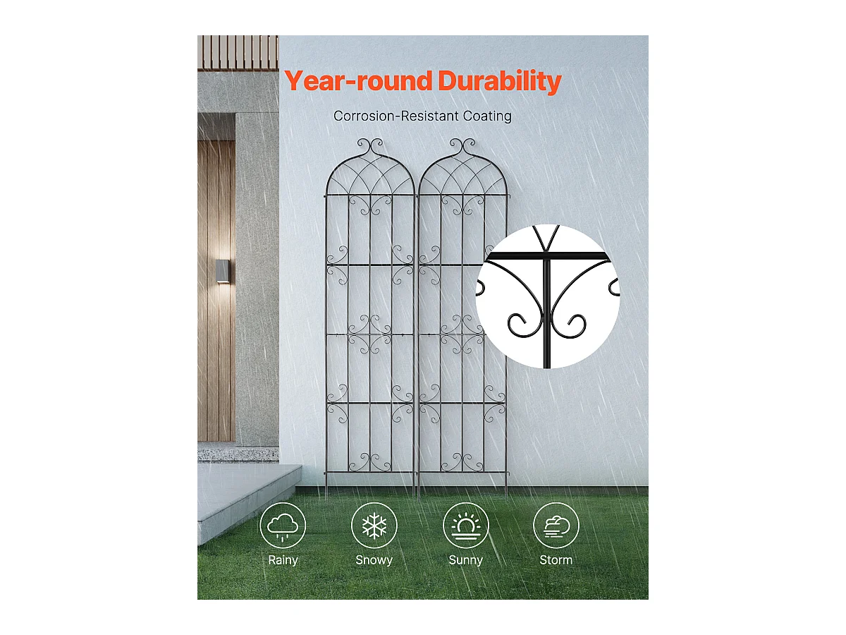 Treillis de Jardin SucceBuy en Métal,Lot de 2,  221 x 51 cm, Support pour Plantes Grimpantes, Antirouille