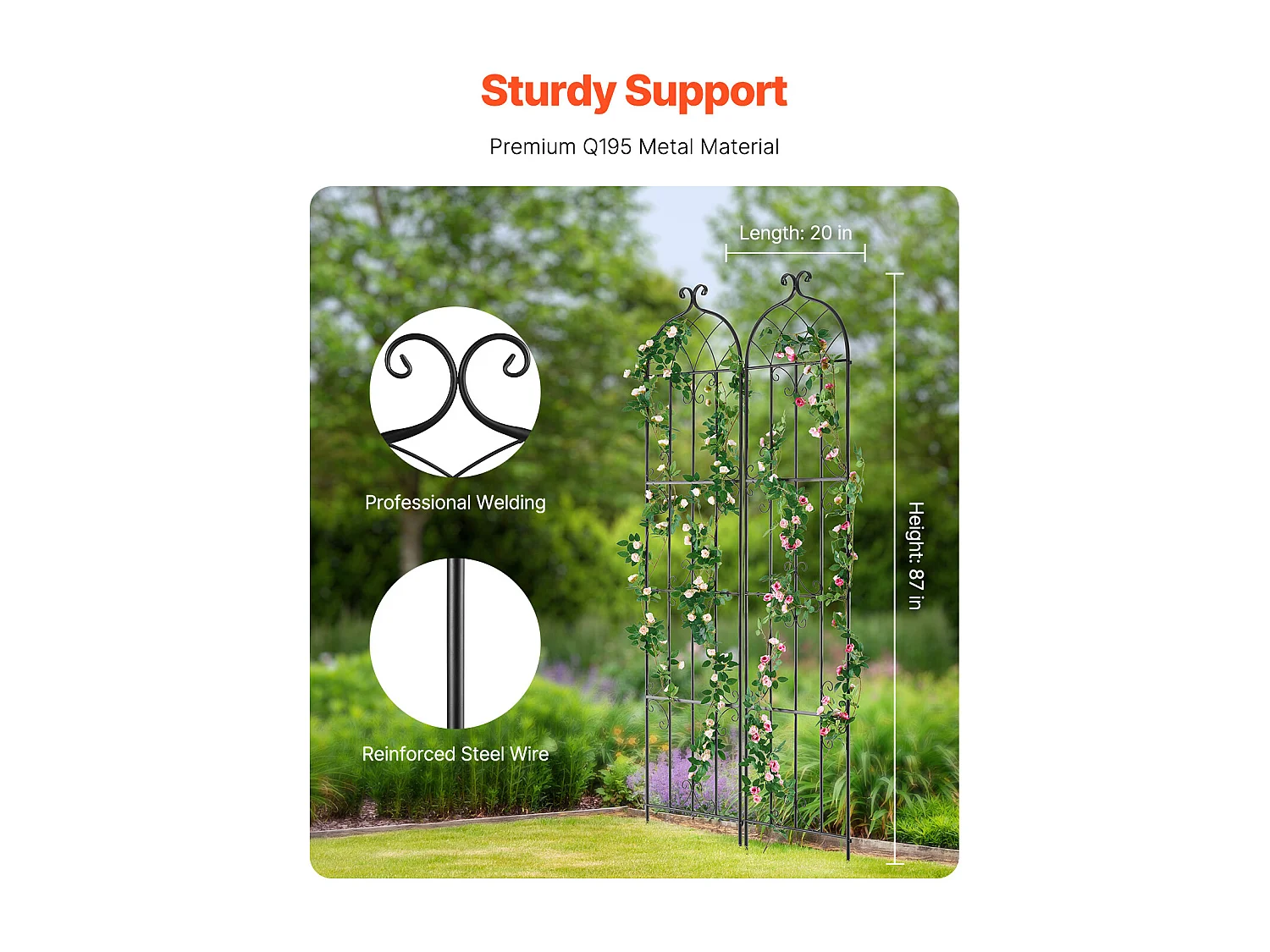 Treillis de Jardin SucceBuy en Métal,Lot de 2,  221 x 51 cm, Support pour Plantes Grimpantes, Antirouille