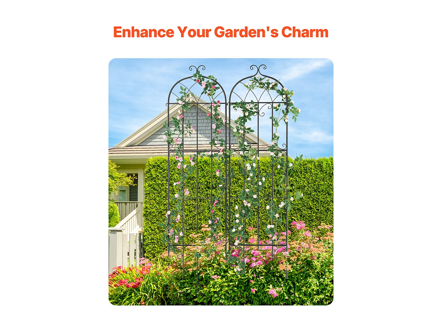 Treillis de Jardin SucceBuy en Métal,Lot de 2,  221 x 51 cm, Support pour Plantes Grimpantes, Antirouille