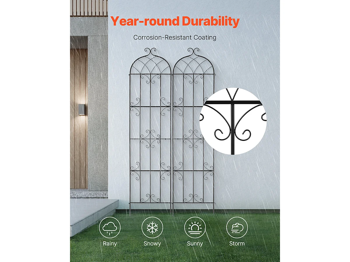 Treillis de Jardin SucceBuy en Métal,Lot de 2,  221 x 51 cm, Support pour Plantes Grimpantes, Antirouille