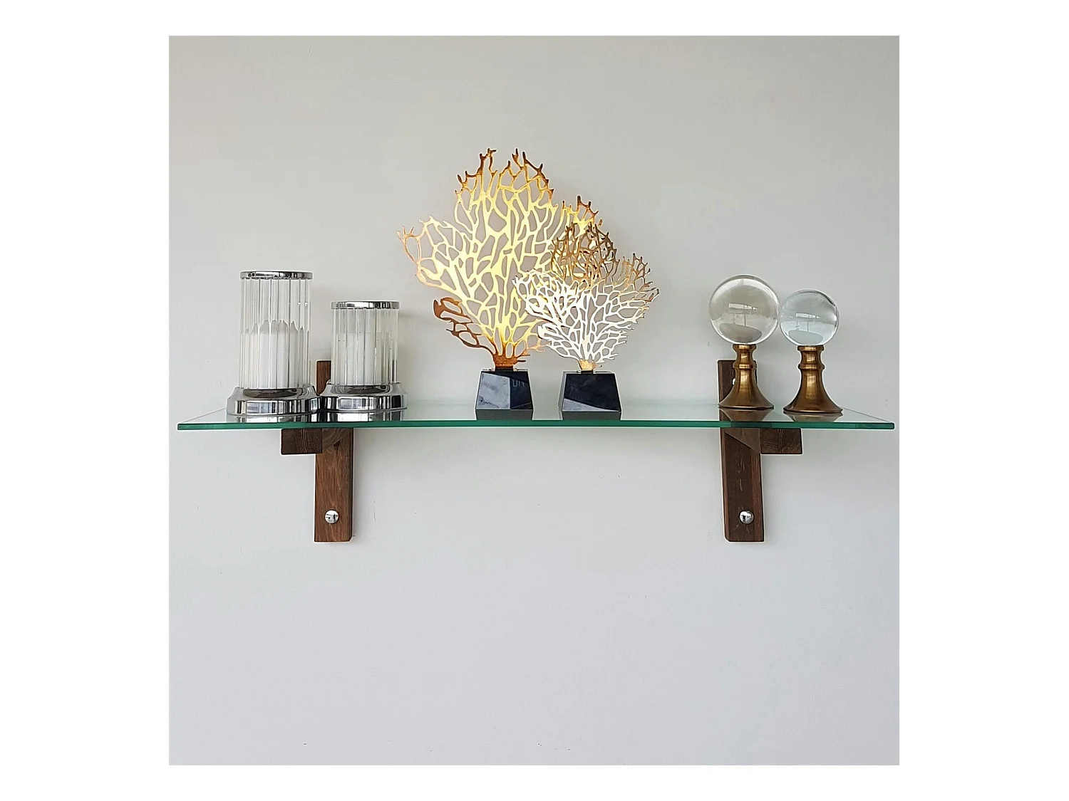 Étagère murale en verre - supports bois foncé LHASA