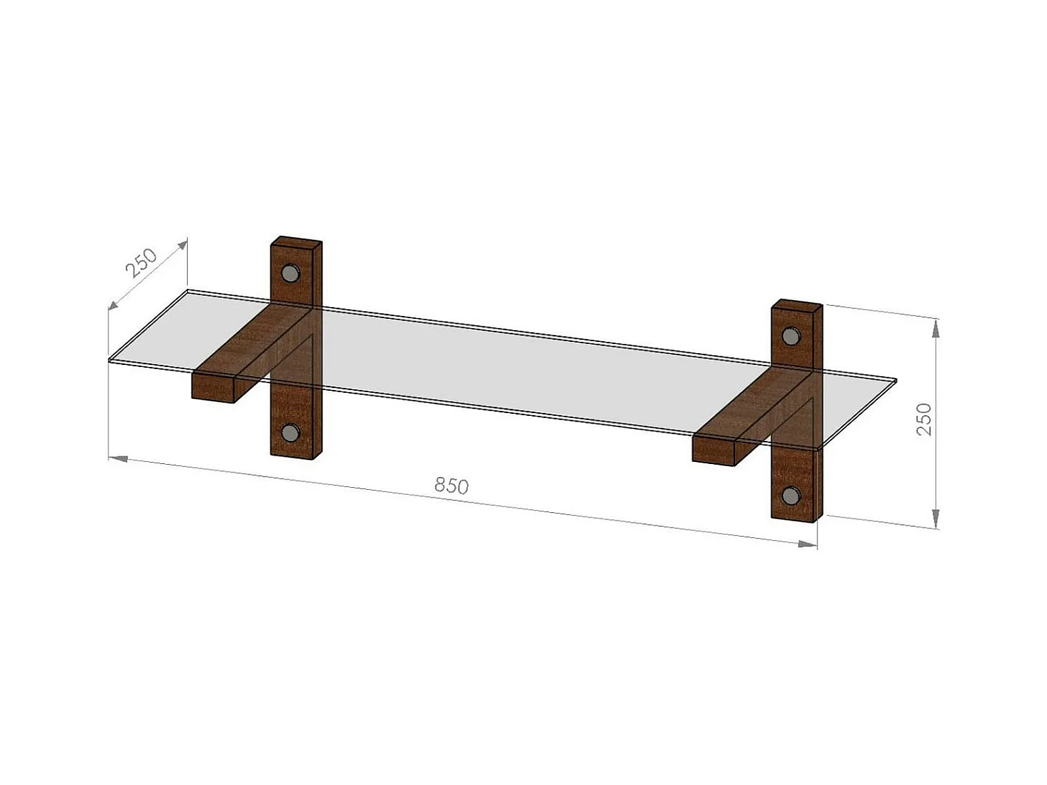 Étagère murale en verre - supports bois foncé LHASA