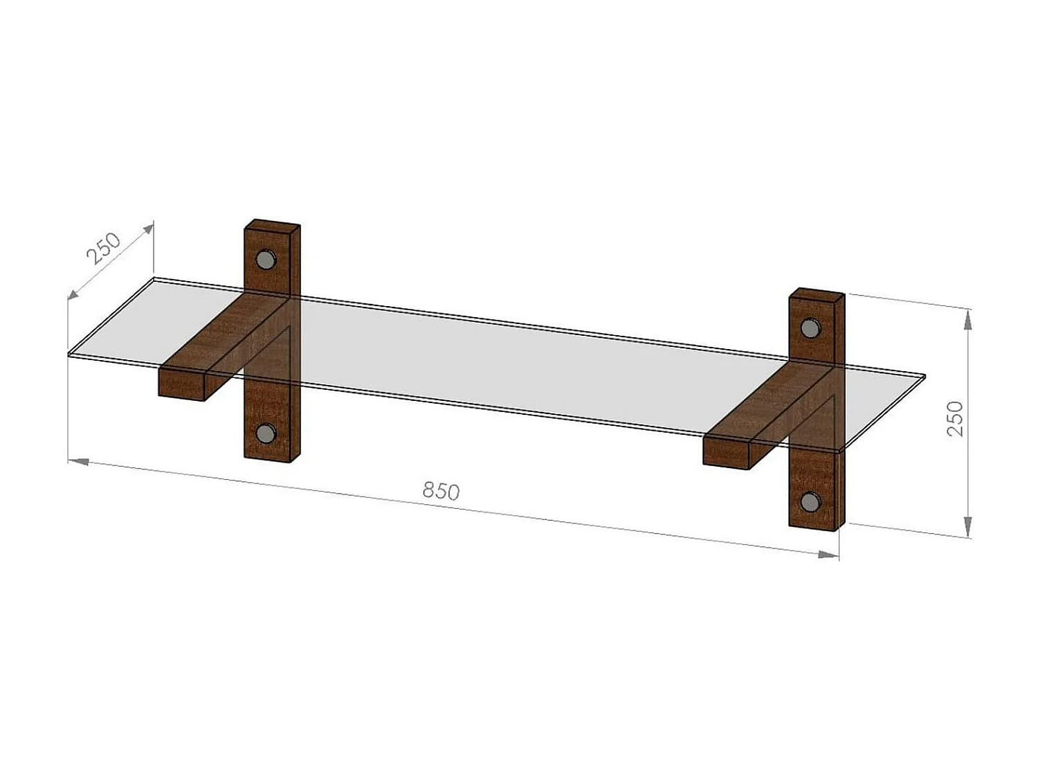 Étagère murale en verre - supports bois foncé LHASA