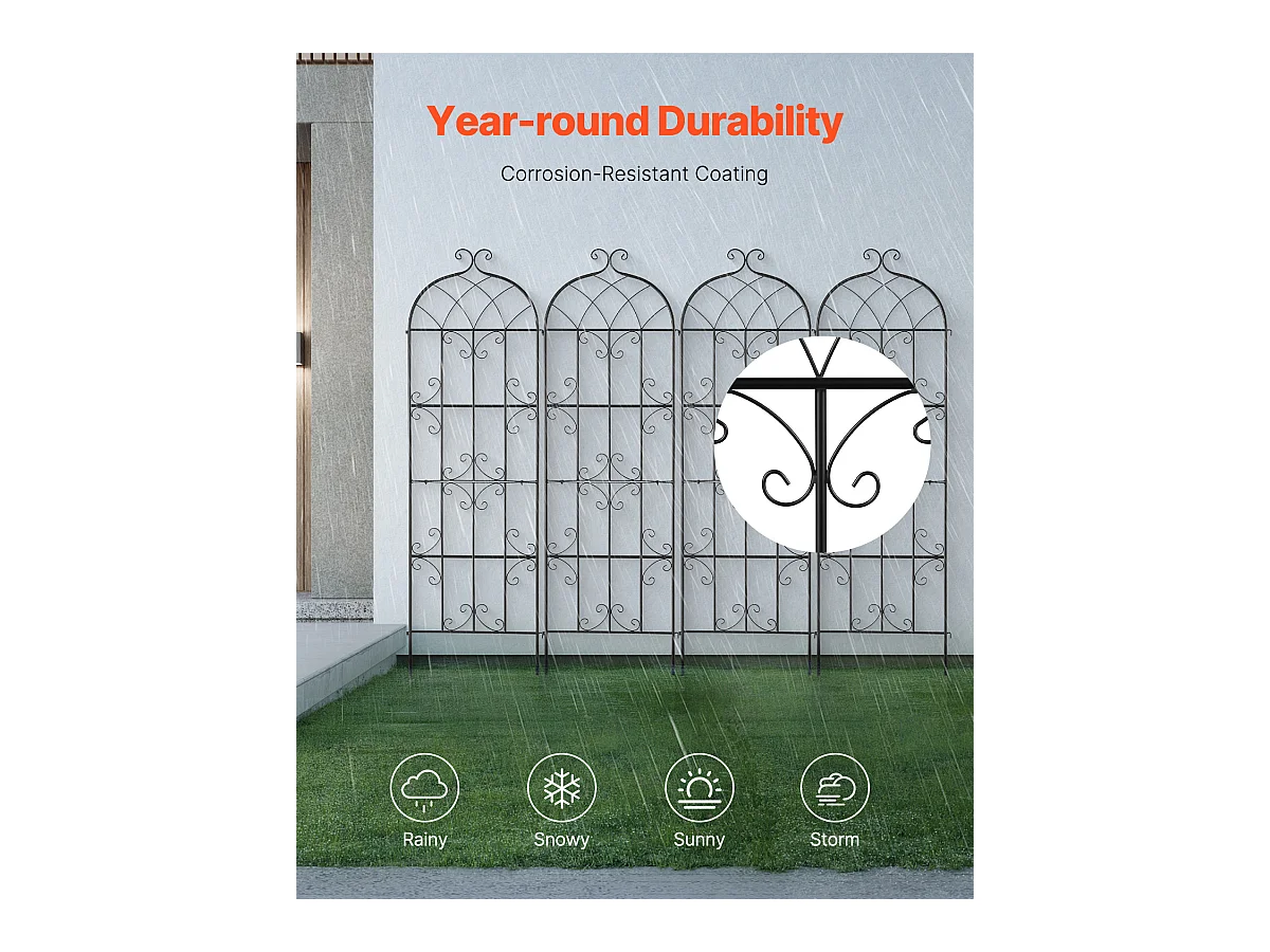 Treillis de Jardin SucceBuy en Métal,Lot de 4, 180 x 51 cm, Support pour Plantes Grimpantes, Antirouille