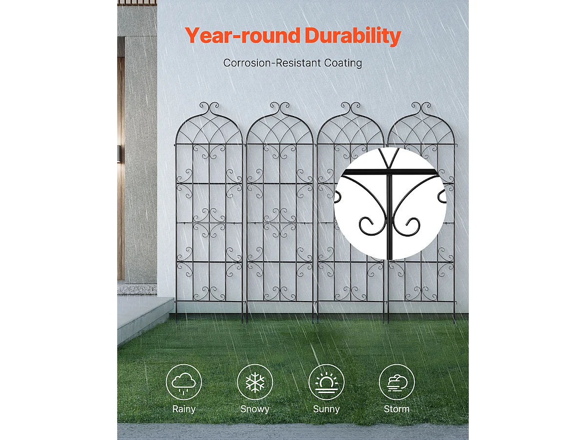 Treillis de Jardin SucceBuy en Métal,Lot de 4, 180 x 51 cm, Support pour Plantes Grimpantes, Antirouille
