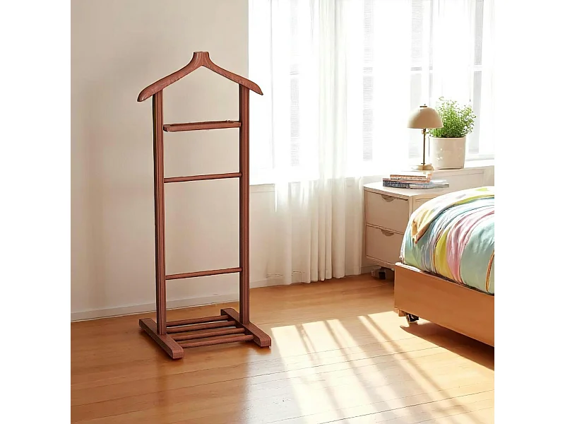 Valet de chambre bois brun avec plateau vide-poches SITIA