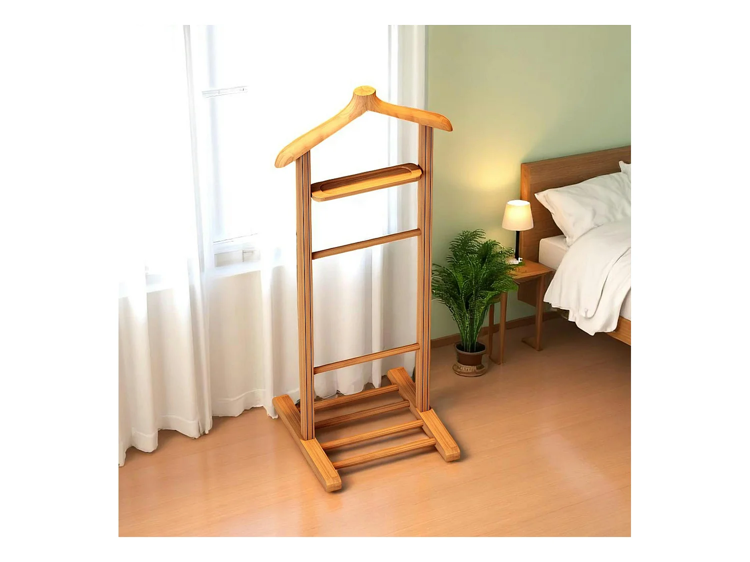 Valet de chambre bois clair avec plateau vide-poches SITIA