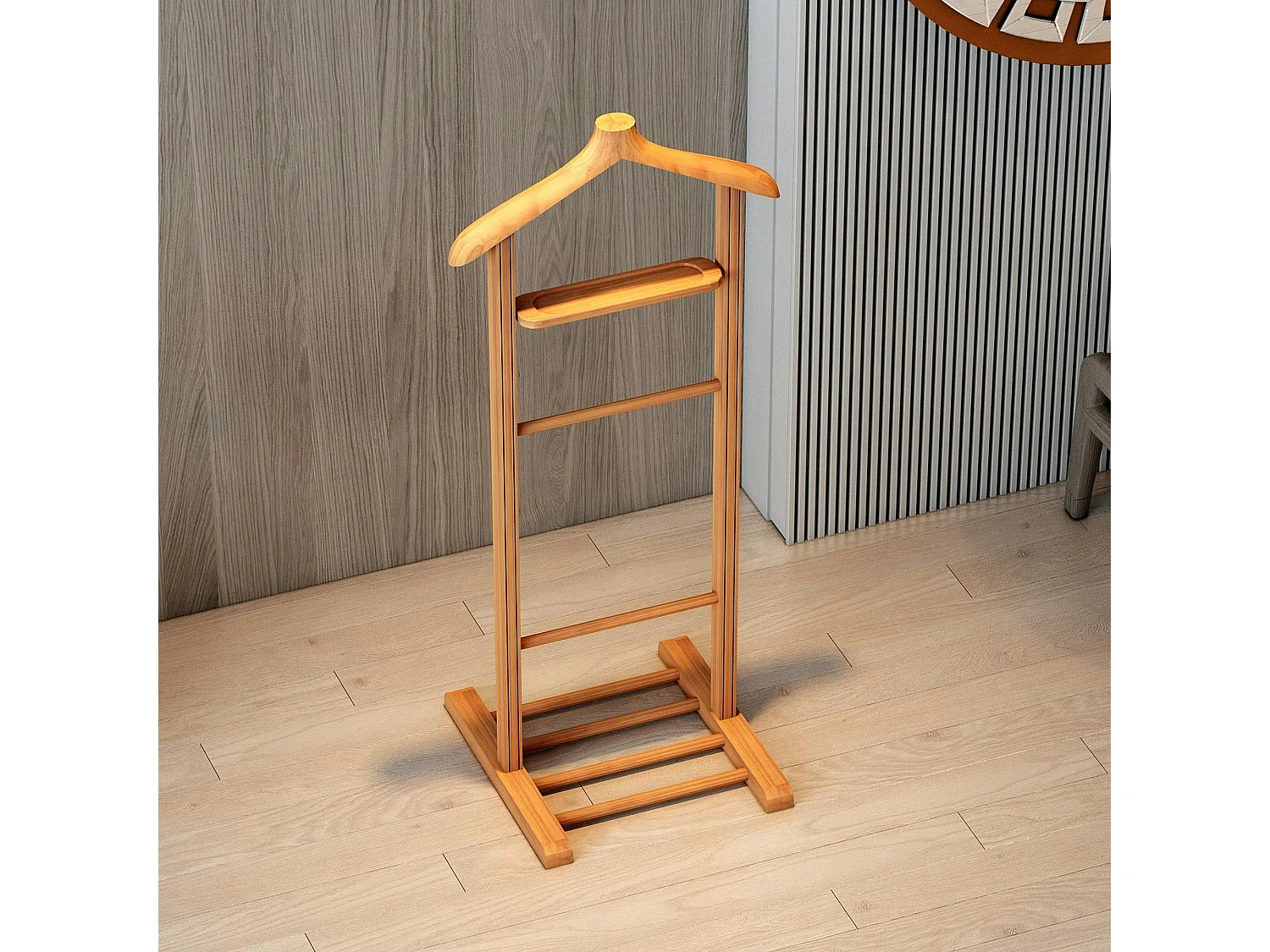 Valet de chambre bois clair avec plateau vide-poches SITIA