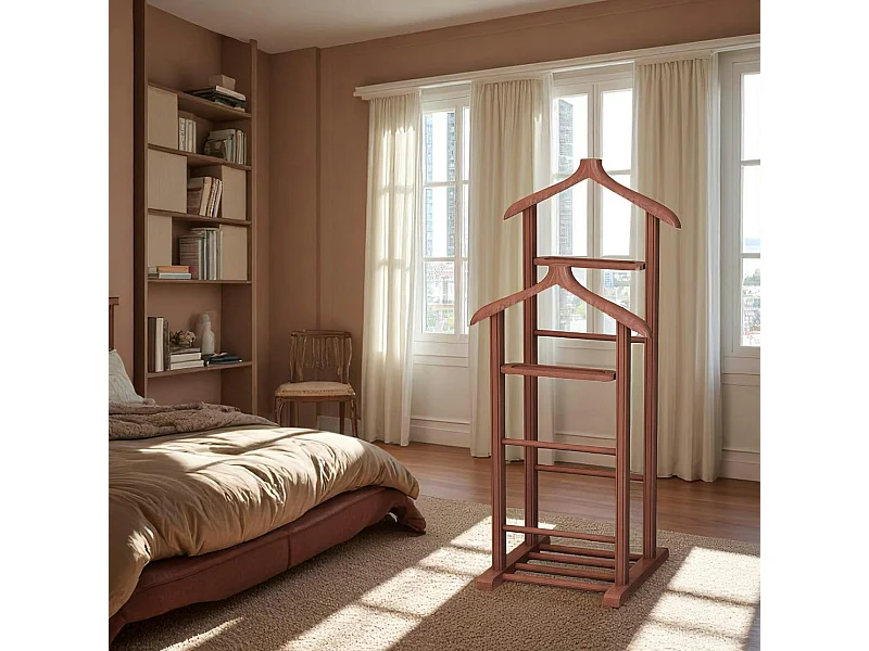 Valet de chambre double - bois marron, vide-poches SITIA