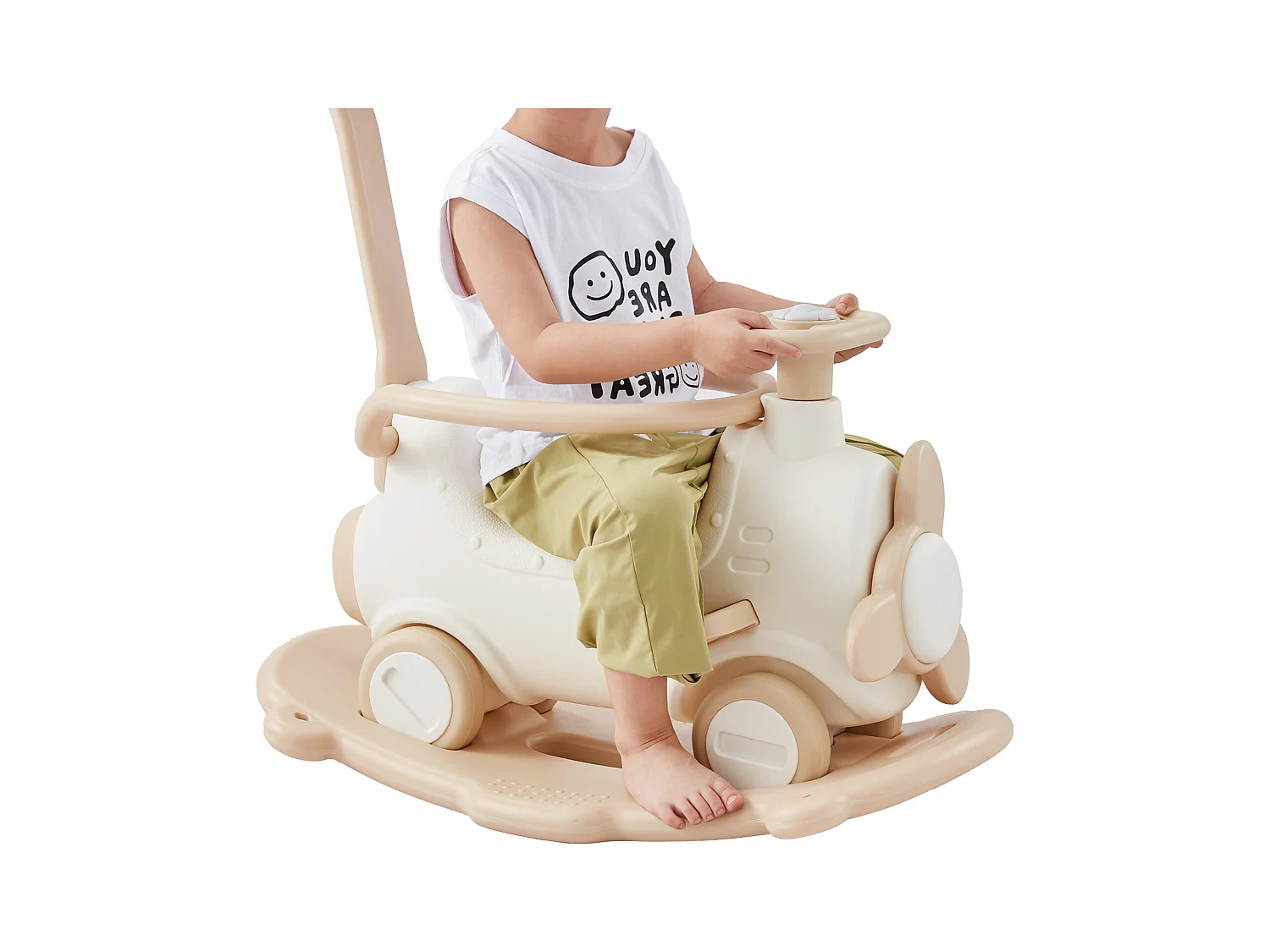 Cheval à Bascule SucceBuy, 5 en 1 pour Tout-Petits de 1 à 3 Ans, à Chevaucher, Trampoline, Jouet pour Enfants Blanc