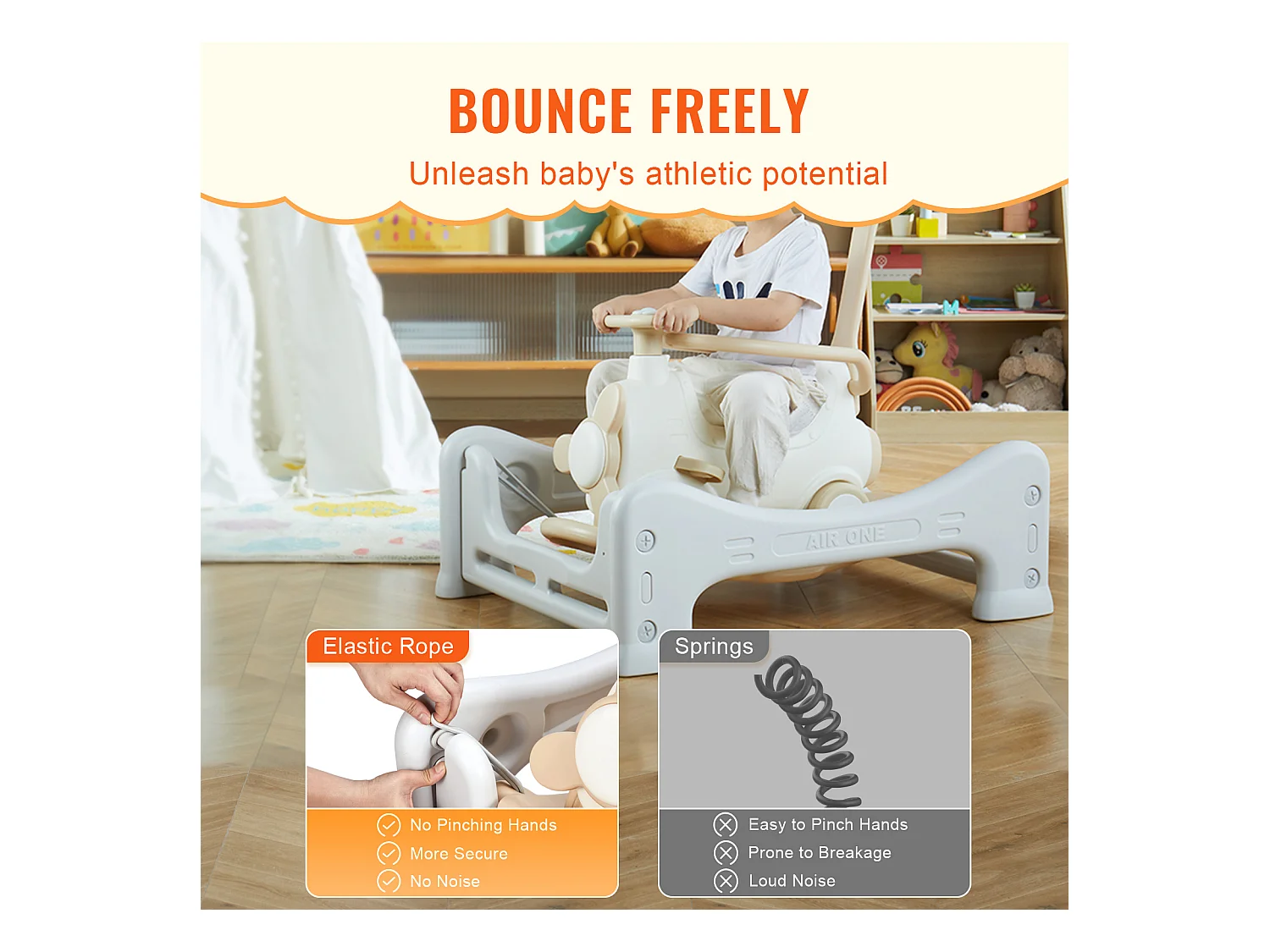 Cheval à Bascule SucceBuy, 5 en 1 pour Tout-Petits de 1 à 3 Ans, à Chevaucher, Trampoline, Jouet pour Enfants Blanc