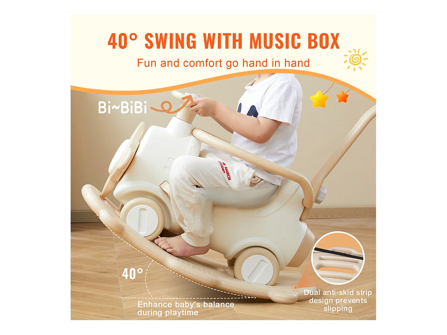 Cheval à Bascule SucceBuy, 5 en 1 pour Tout-Petits de 1 à 3 Ans, à Chevaucher, Trampoline, Jouet pour Enfants Blanc