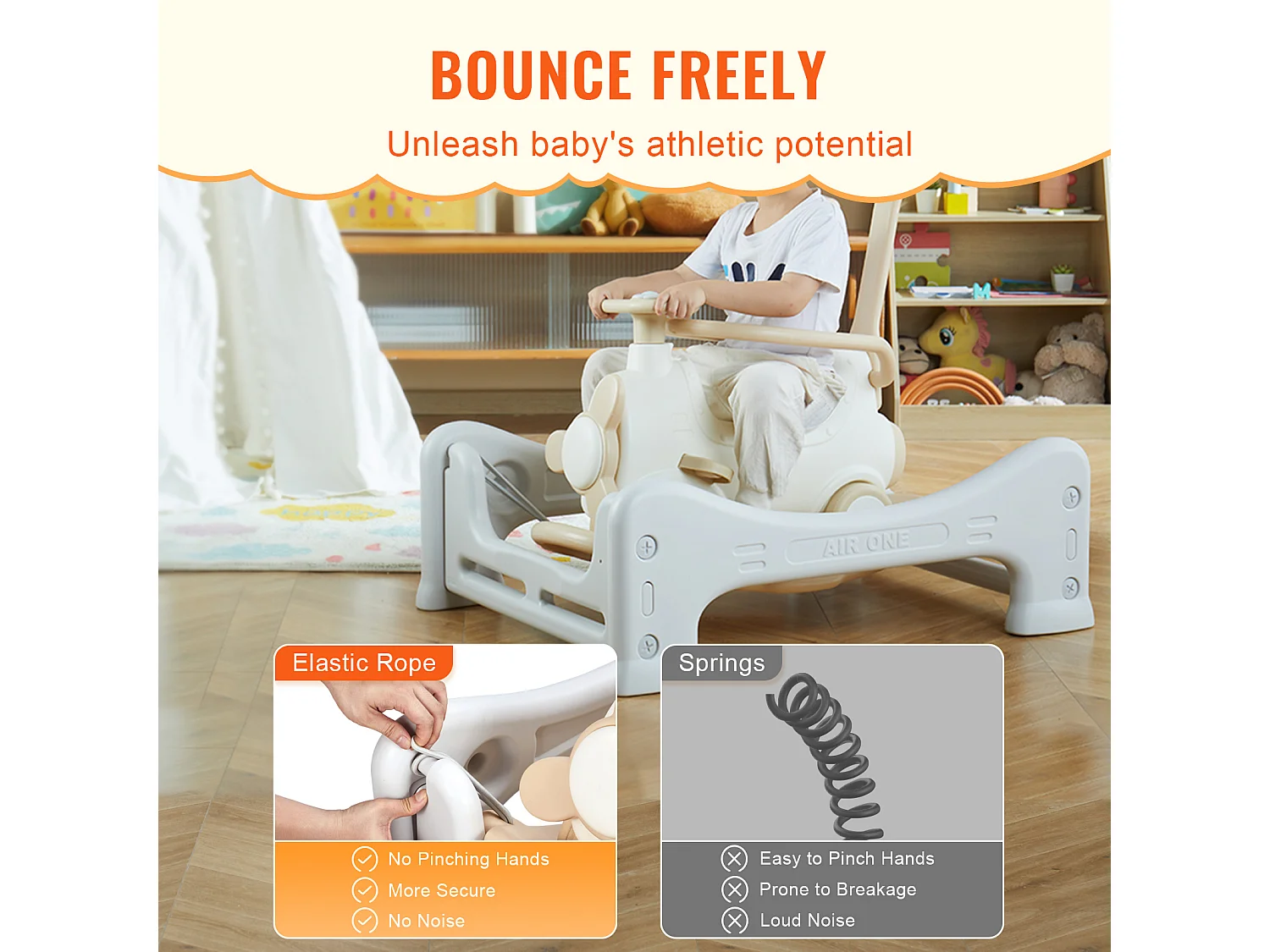 Cheval à Bascule SucceBuy, 5 en 1 pour Tout-Petits de 1 à 3 Ans, à Chevaucher, Trampoline, Jouet pour Enfants Blanc