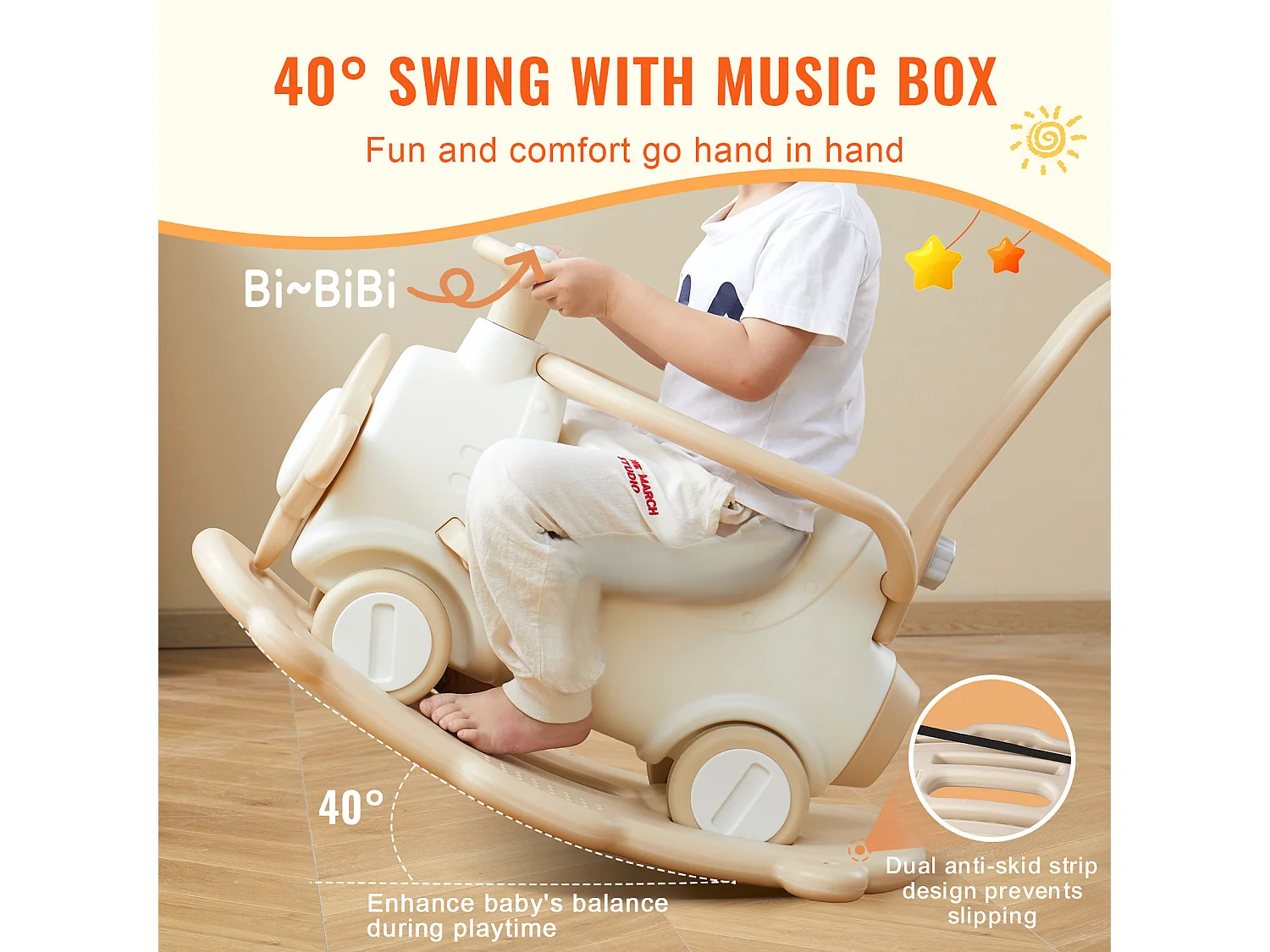 Cheval à Bascule SucceBuy, 5 en 1 pour Tout-Petits de 1 à 3 Ans, à Chevaucher, Trampoline, Jouet pour Enfants Blanc