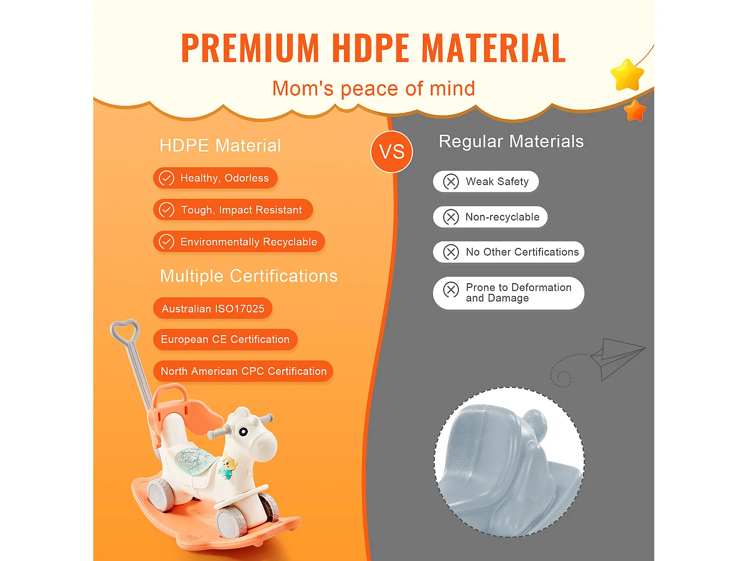 Cavallo Balestrino SucceBuy, 4 in 1 per Bambini da 1 a 3 Anni, da Cavalcare, con Suono, Rosso