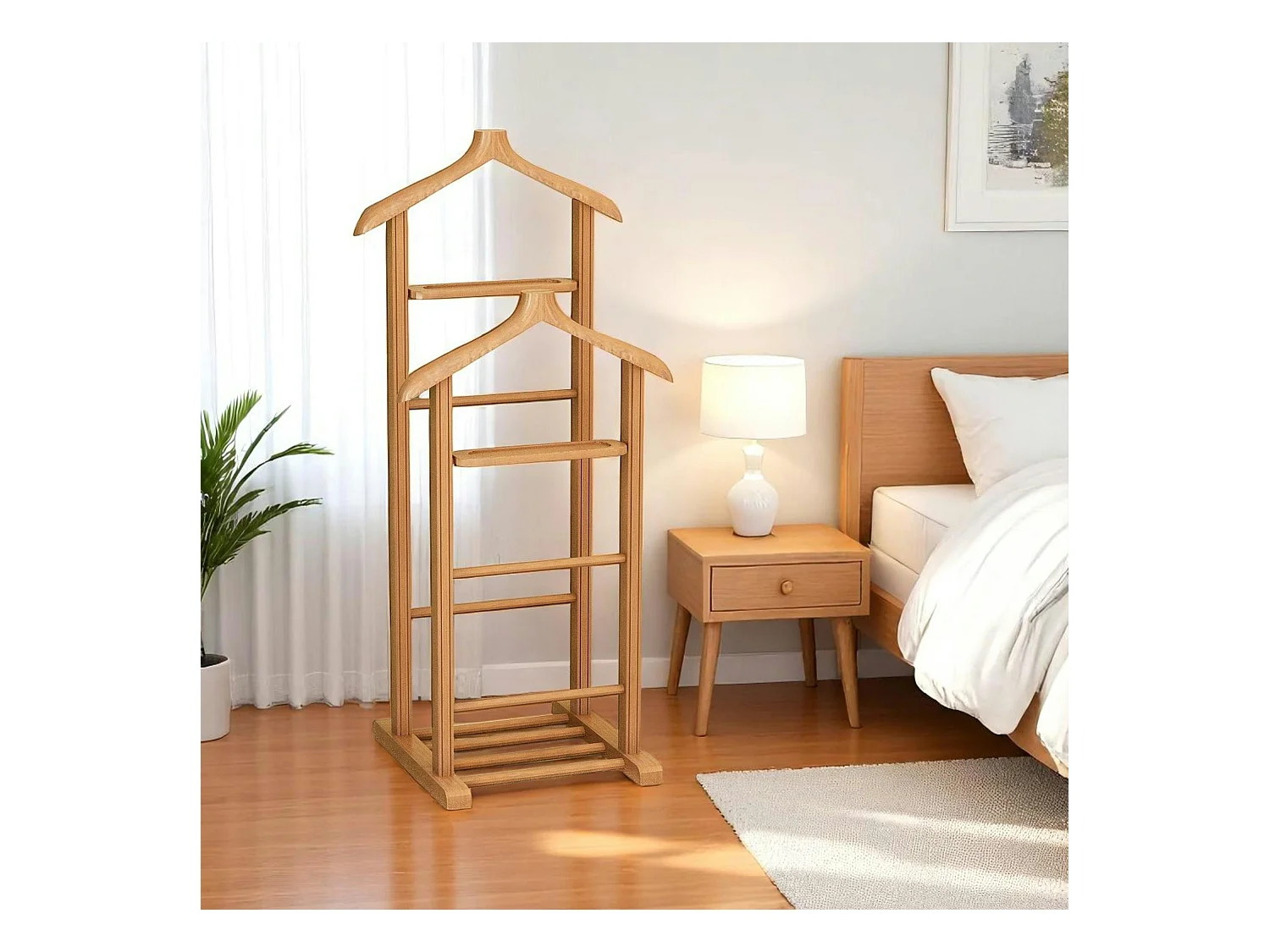 Valet de chambre double - bois clair, vide-poches SITIA