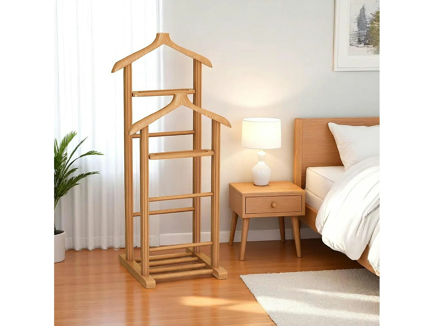 Valet de chambre double - bois clair, vide-poches SITIA
