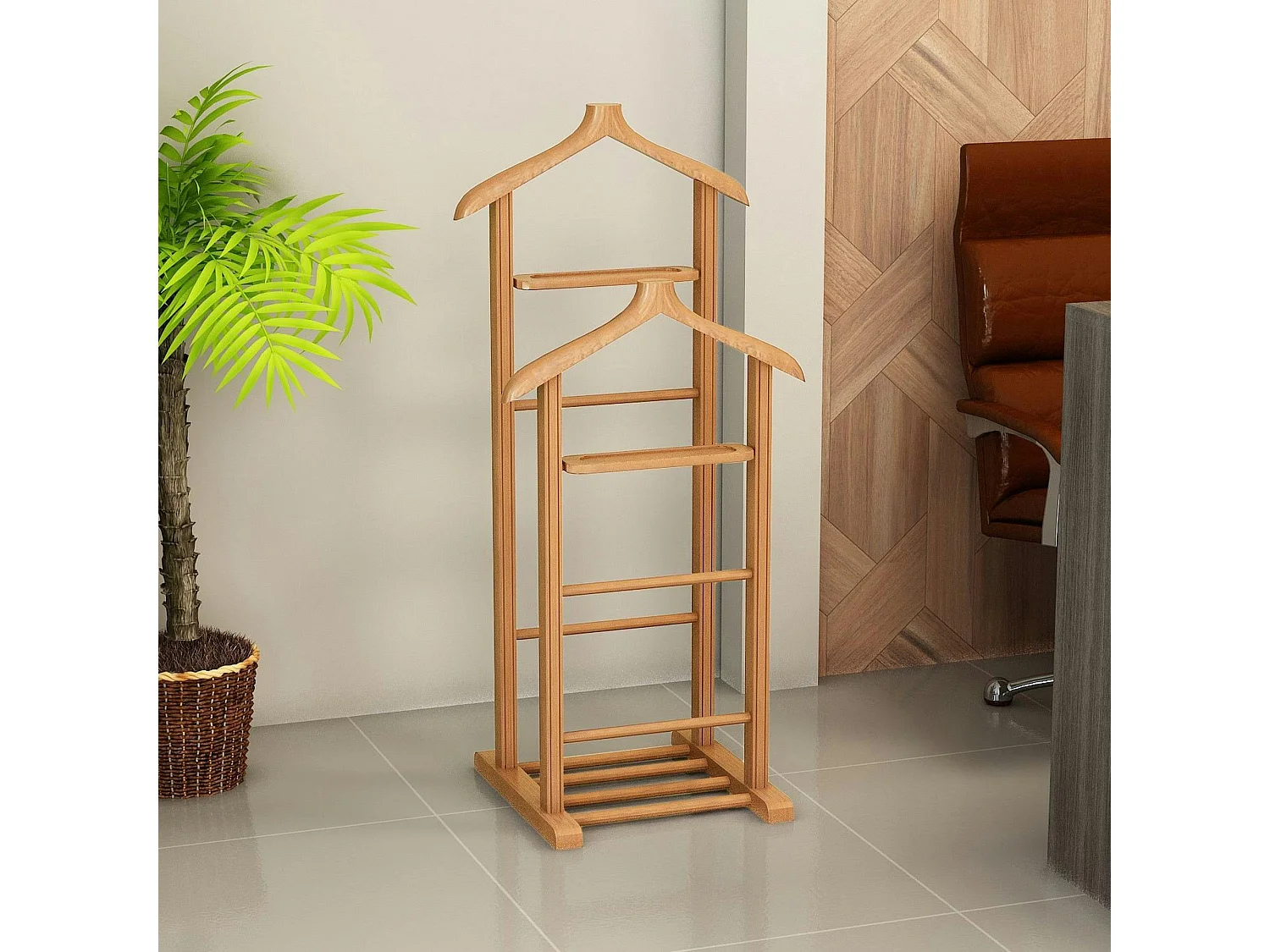 Valet de chambre double - bois clair, vide-poches SITIA