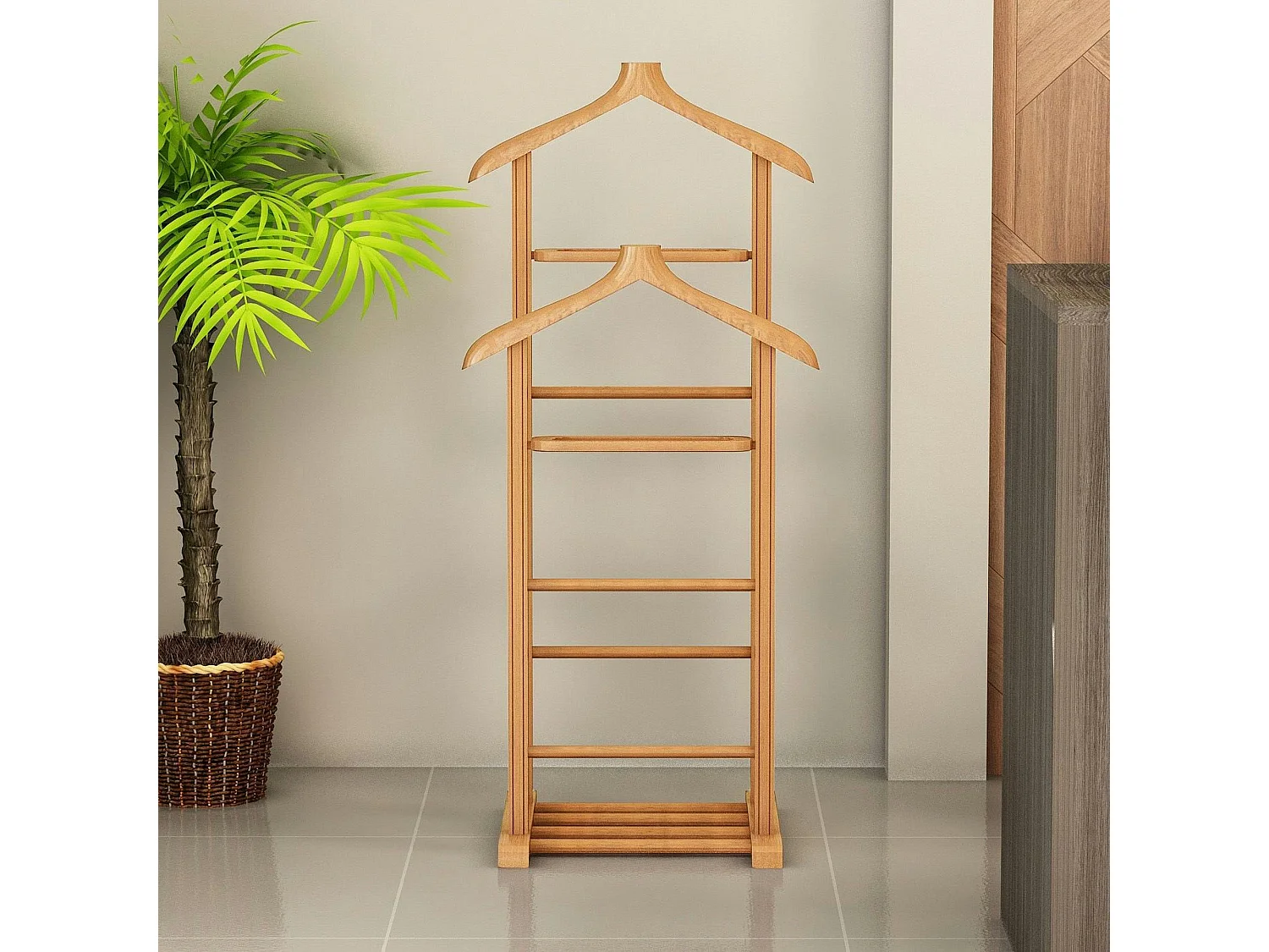 Valet de chambre double - bois clair, vide-poches SITIA