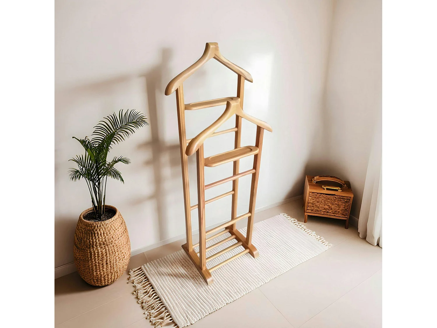 Valet de chambre double - bois clair, vide-poches SITIA