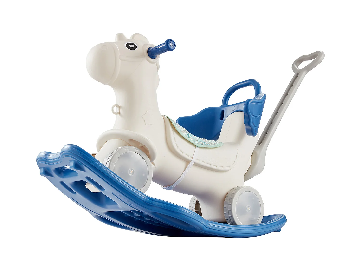 Cheval à Bascule SucceBuy, 4 en 1 pour Tout-Petits de 1 à 3 Ans, à Chevaucher, Sonore, bleu