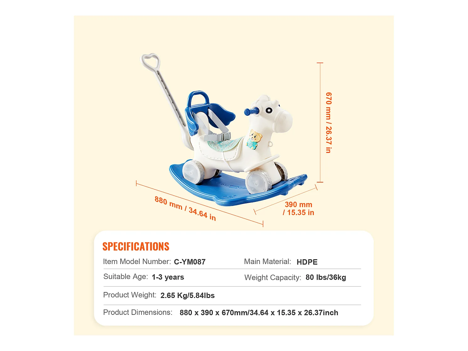 Cheval à Bascule SucceBuy, 4 en 1 pour Tout-Petits de 1 à 3 Ans, à Chevaucher, Sonore, bleu