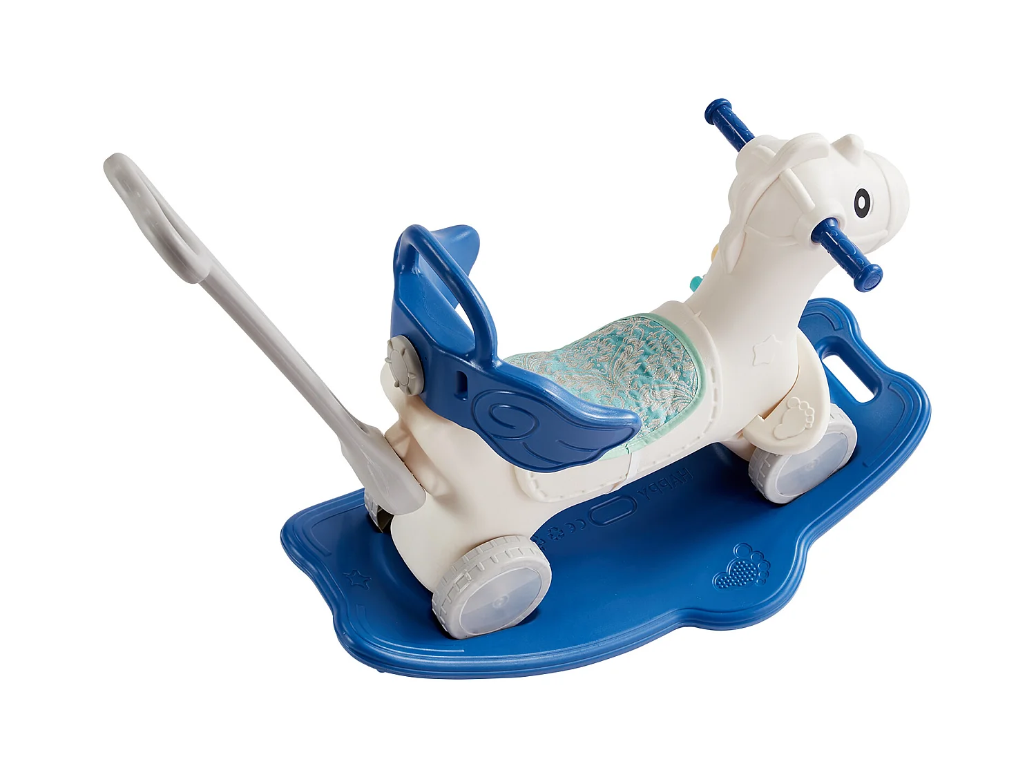 Cheval à Bascule SucceBuy, 4 en 1 pour Tout-Petits de 1 à 3 Ans, à Chevaucher, Sonore, bleu