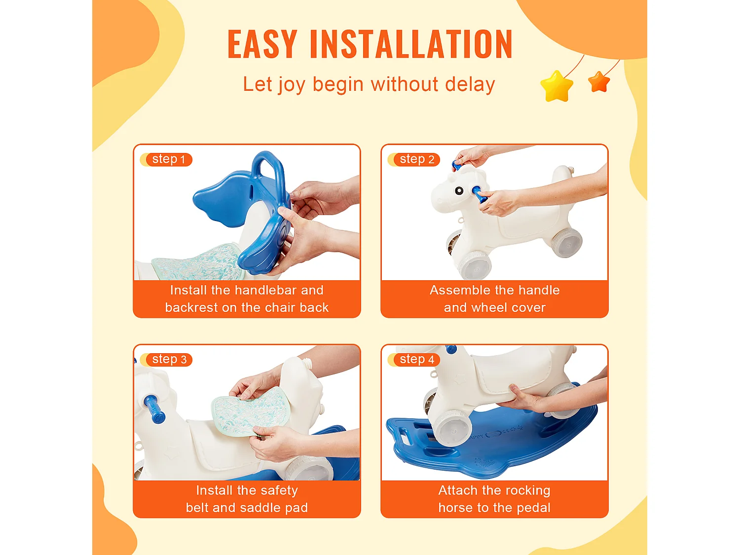 Cheval à Bascule SucceBuy, 4 en 1 pour Tout-Petits de 1 à 3 Ans, à Chevaucher, Sonore, bleu