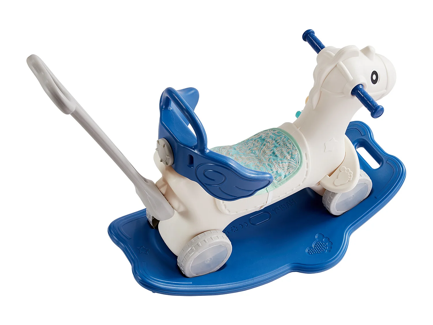 Cheval à Bascule SucceBuy, 4 en 1 pour Tout-Petits de 1 à 3 Ans, à Chevaucher, Sonore, bleu