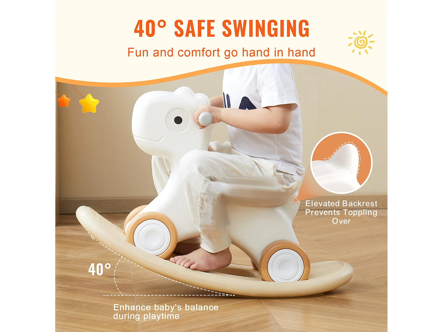 Wipppferd SucceBuy, 3-in-1 für Kleinkinder 1-3 Jahre, Reit- und Brettvariante, Weiß