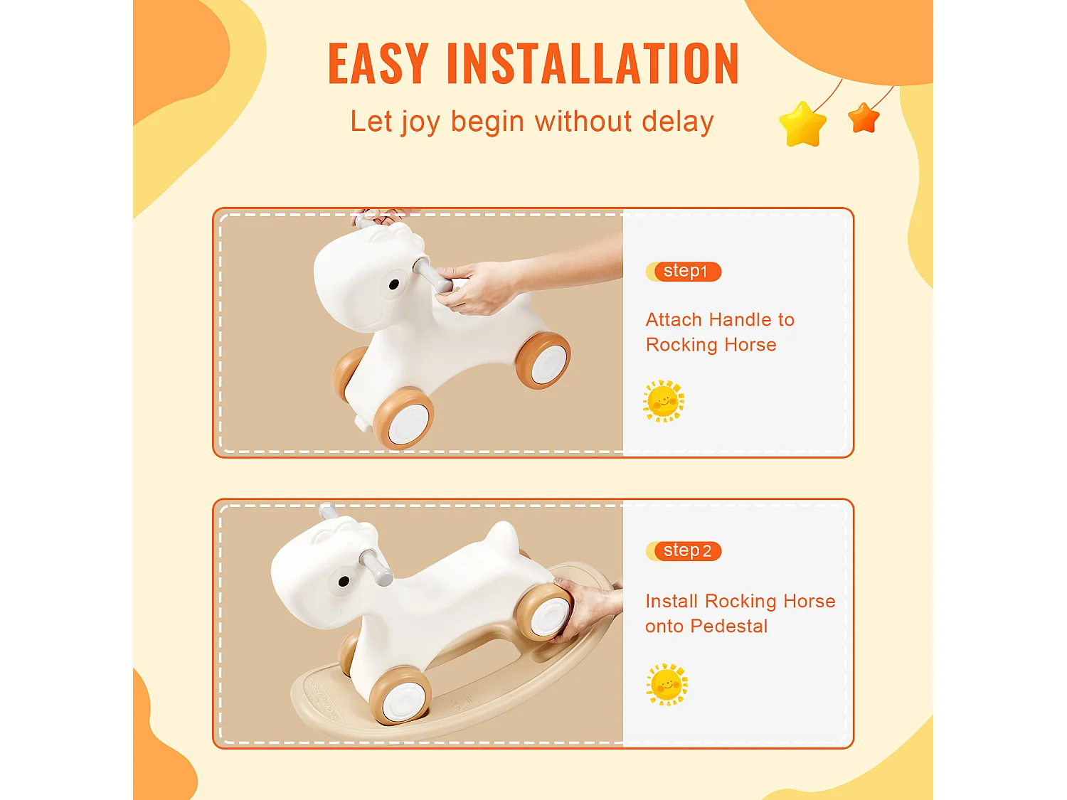 Wipppferd SucceBuy, 3-in-1 für Kleinkinder 1-3 Jahre, Reit- und Brettvariante, Weiß