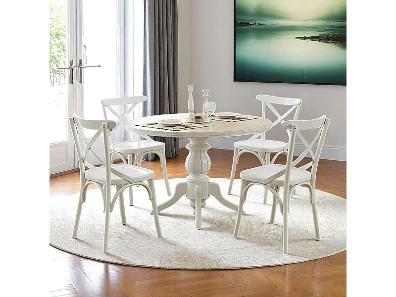 Table ronde blanche - bois effet usé ⌀120 cm TENA