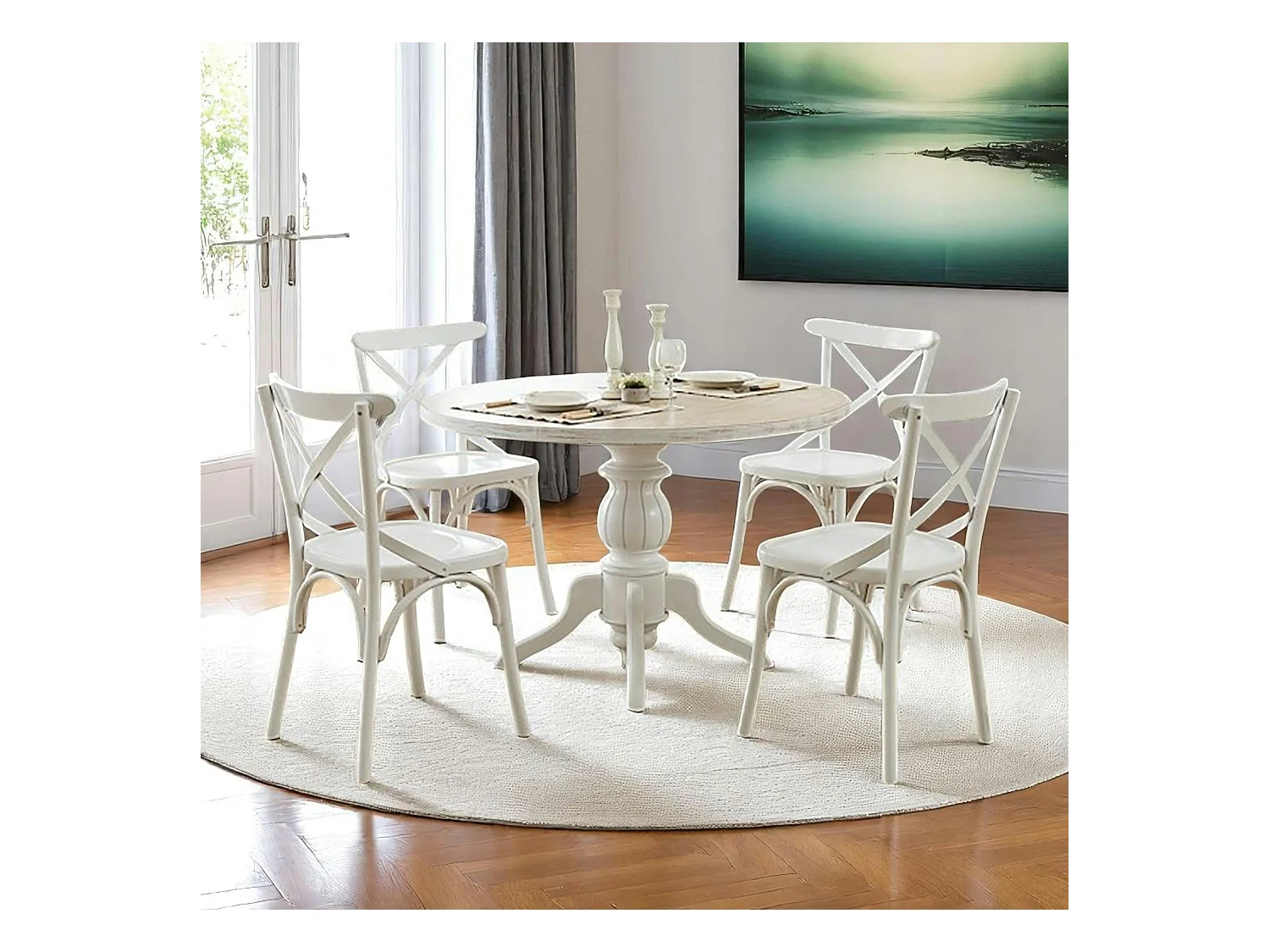 Table ronde blanche - bois effet usé ⌀120 cm TENA