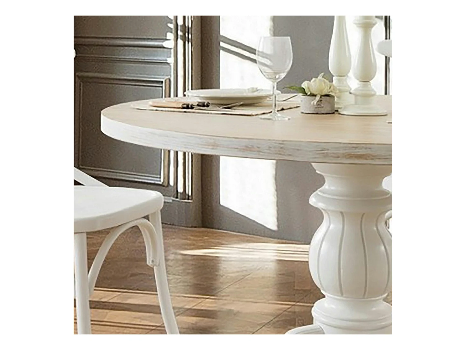 Table ronde blanche - bois effet usé ⌀120 cm TENA