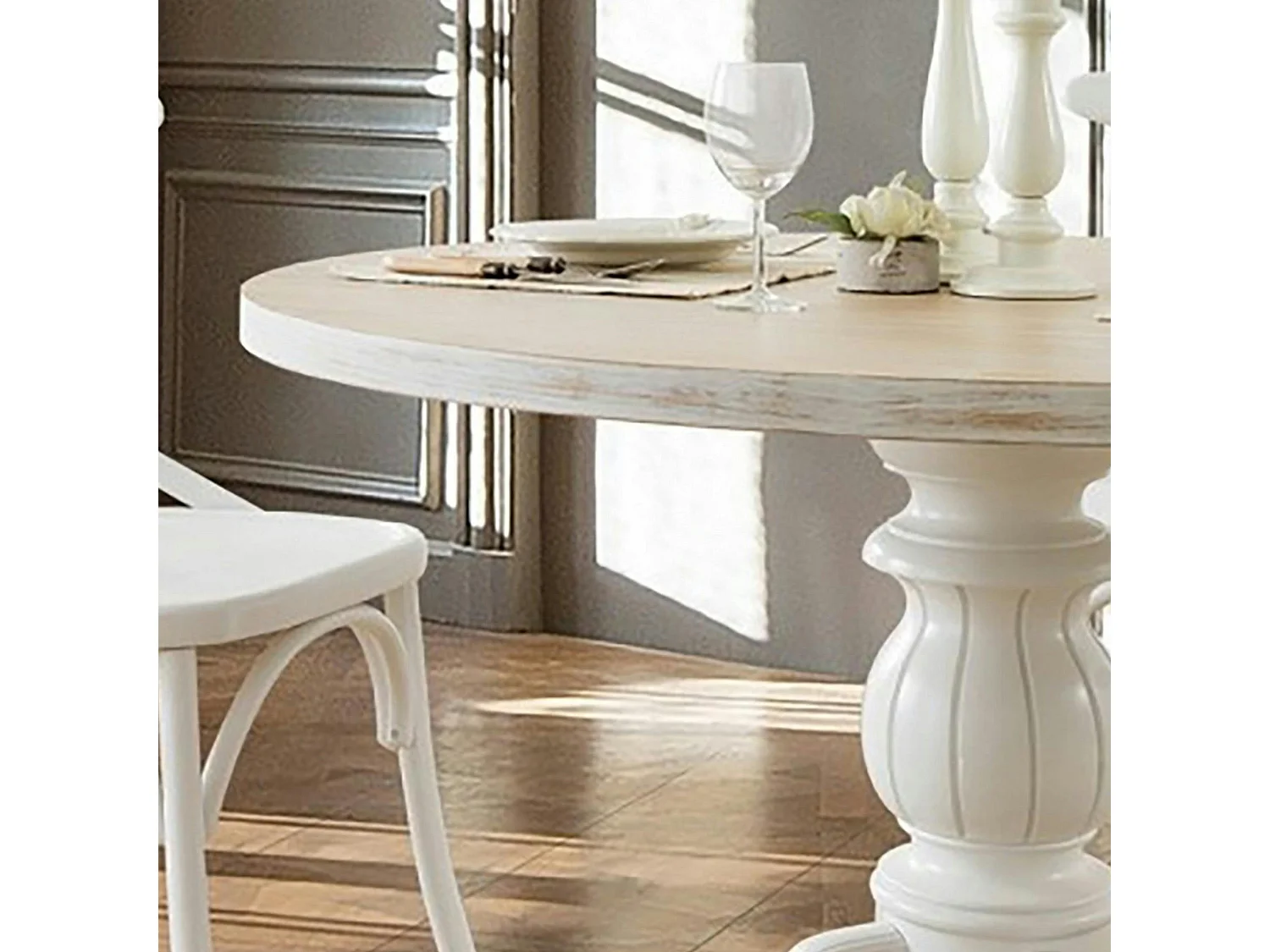 Table ronde blanche - bois effet usé ⌀120 cm TENA