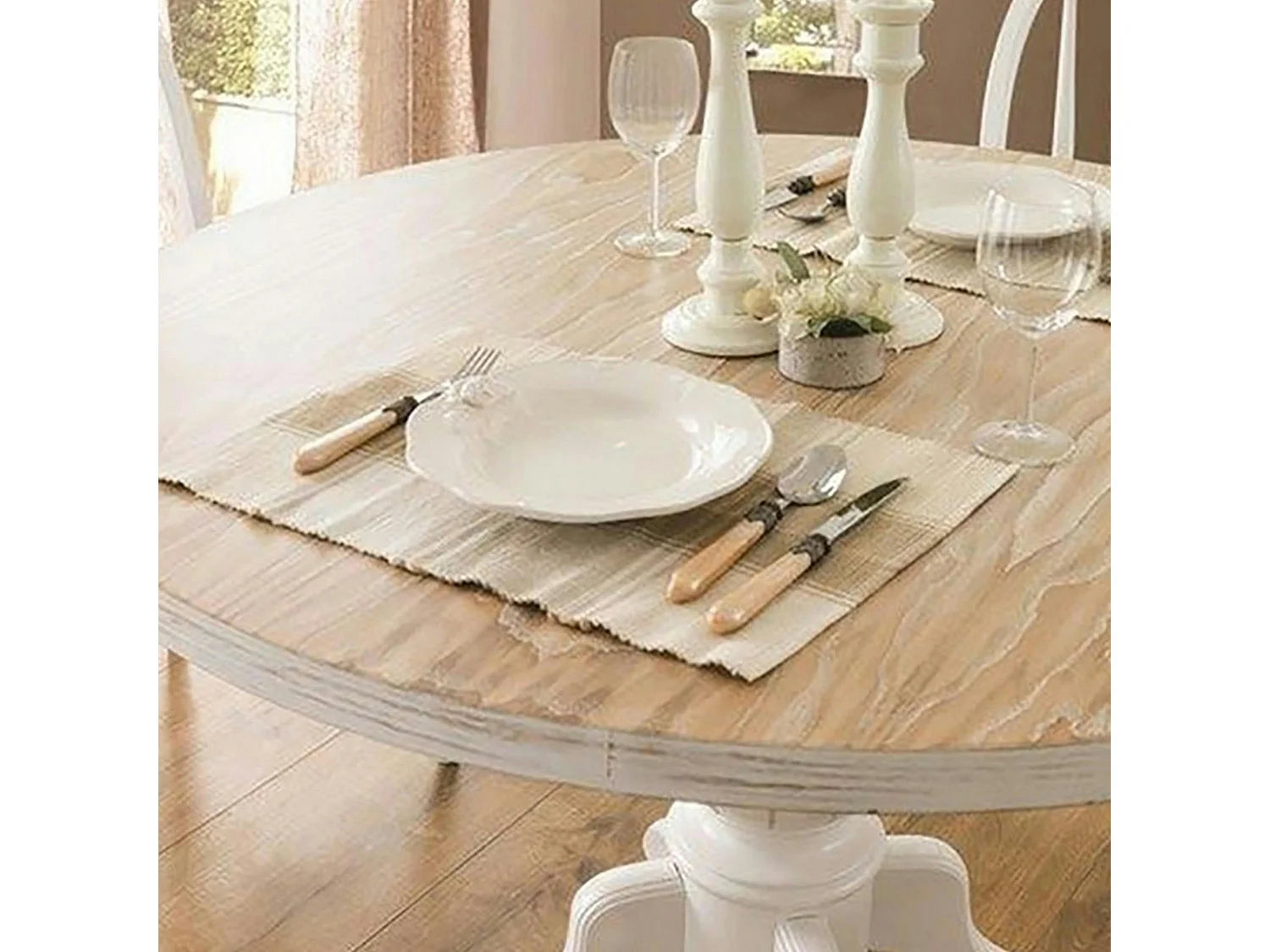 Table ronde blanche - bois effet usé ⌀120 cm TENA