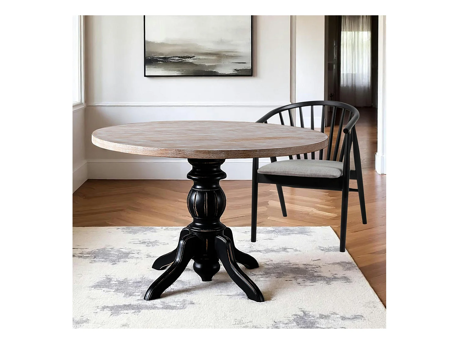 Table ronde en bois effet usé - pied noir ⌀120 cm TENA
