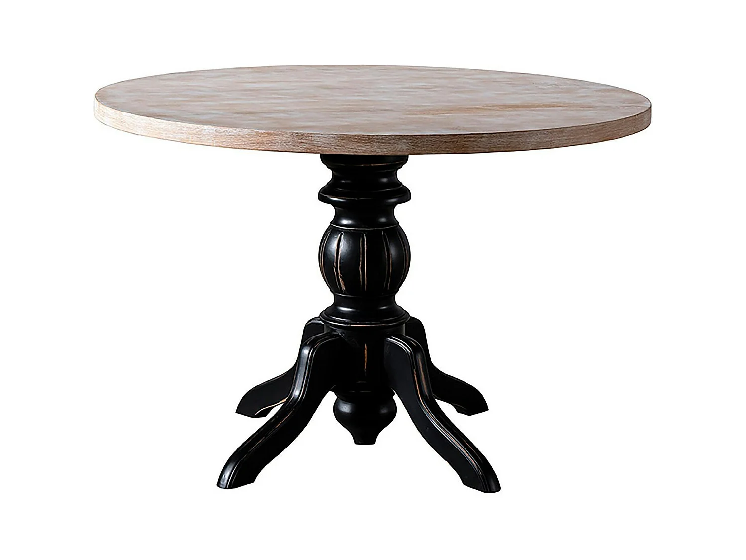 Table ronde en bois effet usé - pied noir ⌀120 cm TENA
