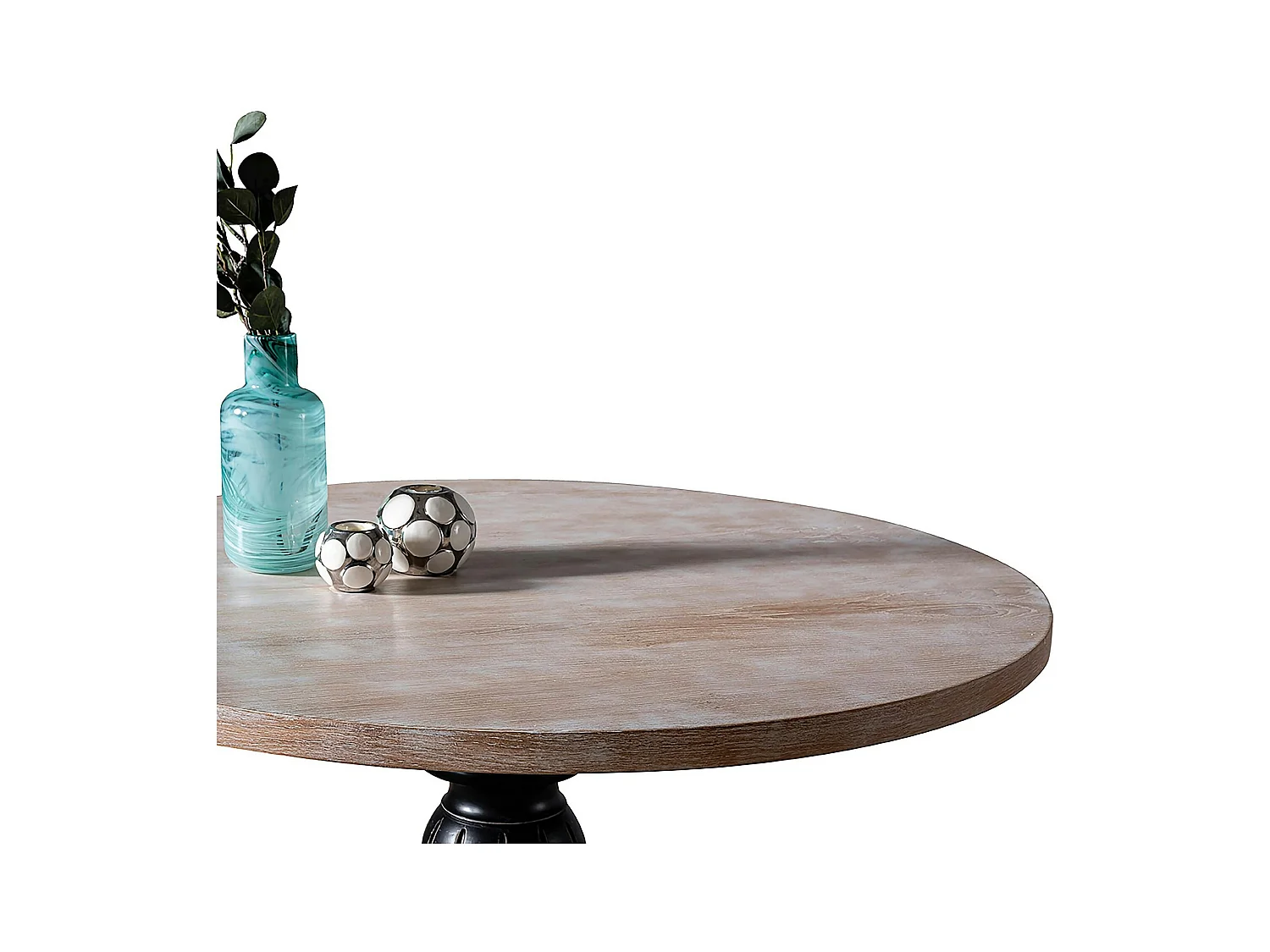 Table ronde en bois effet usé - pied noir ⌀120 cm TENA