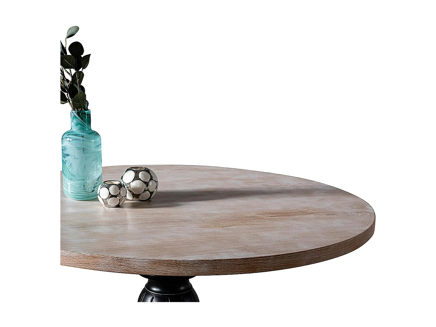 Table ronde en bois effet usé - pied noir ⌀120 cm TENA