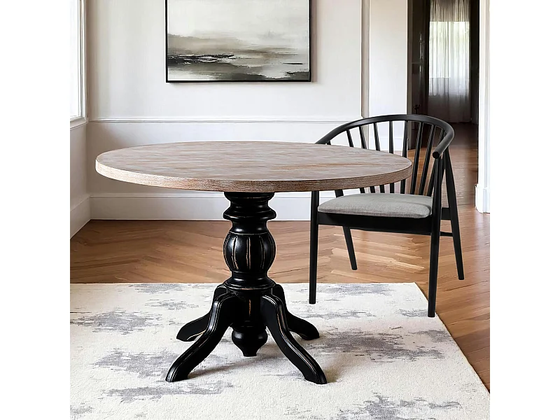 Table ronde en bois effet usé - pied noir ⌀120 cm TENA