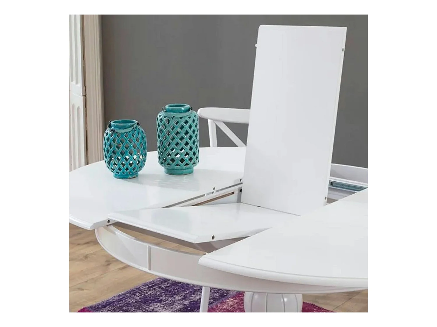 Table blanche extensible - ⌀118/158 cm, pied tourné TENA