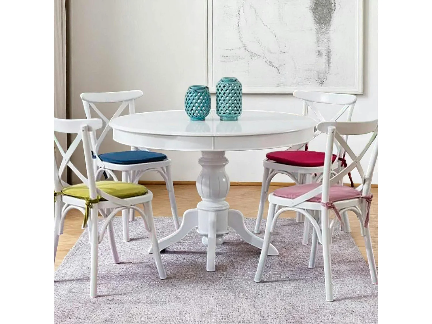 Table blanche extensible - ⌀118/158 cm, pied tourné TENA