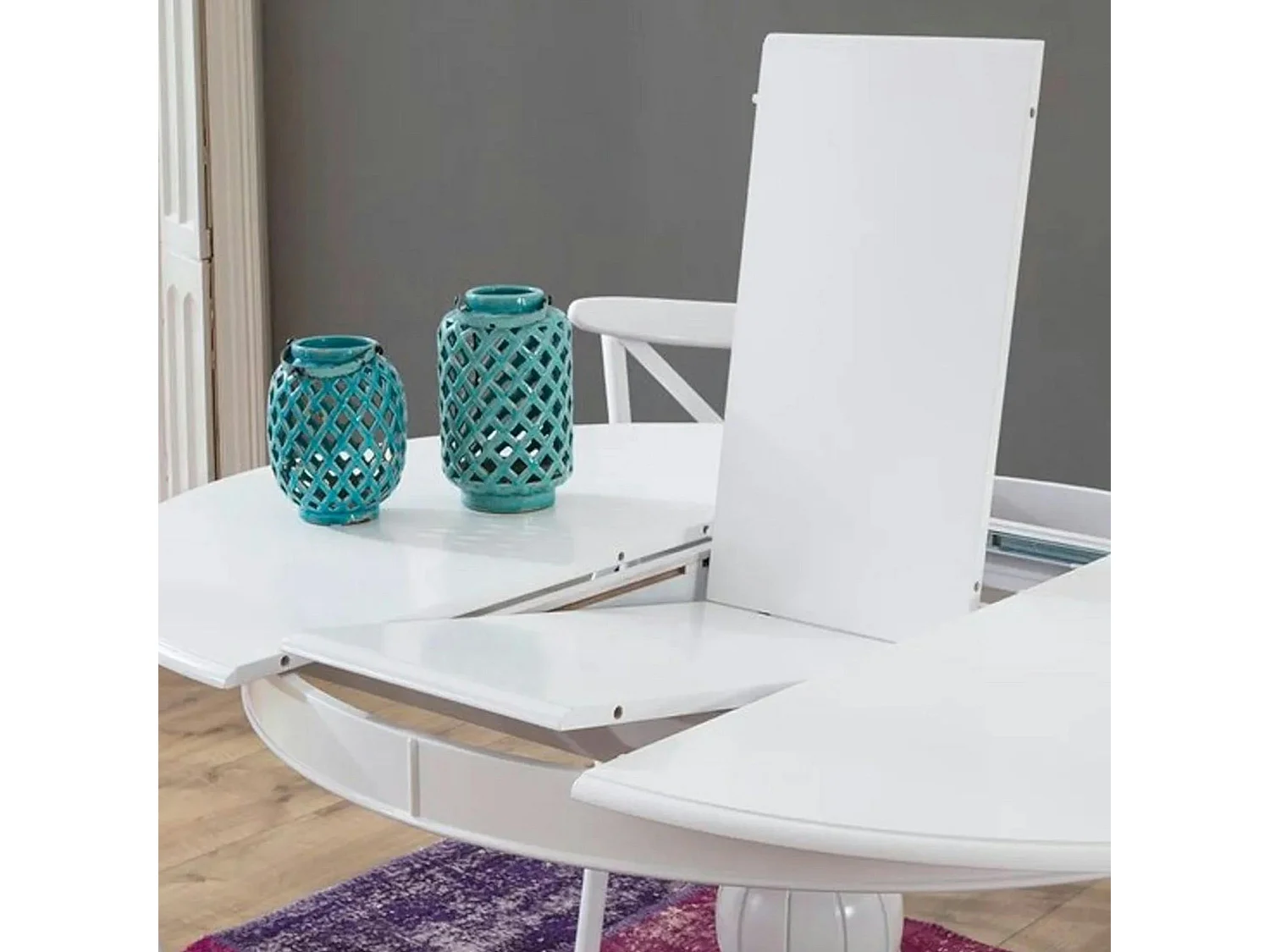 Table blanche extensible - ⌀118/158 cm, pied tourné TENA
