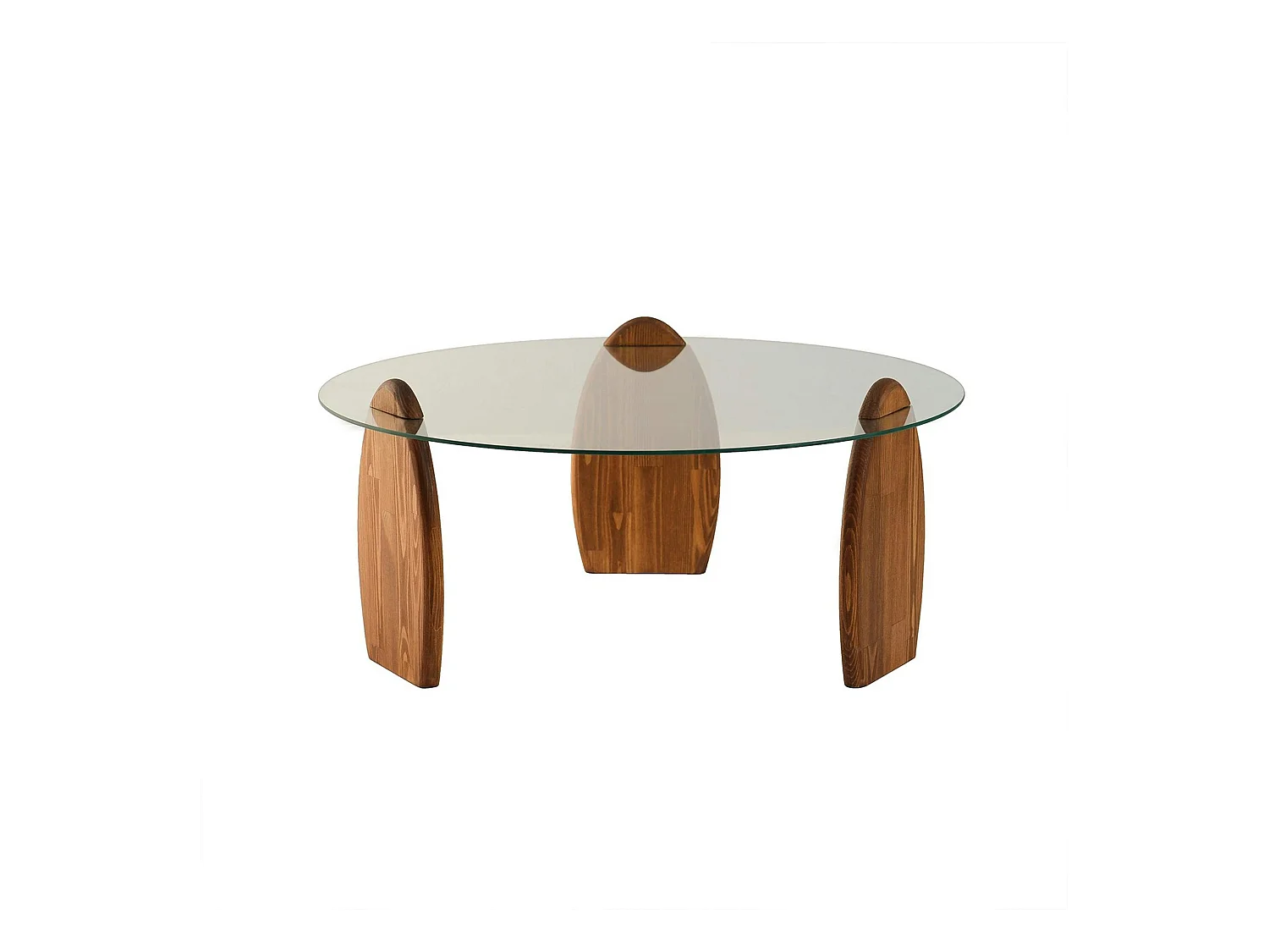 Table basse ronde en verre - 3 pieds bois brun ANZIO